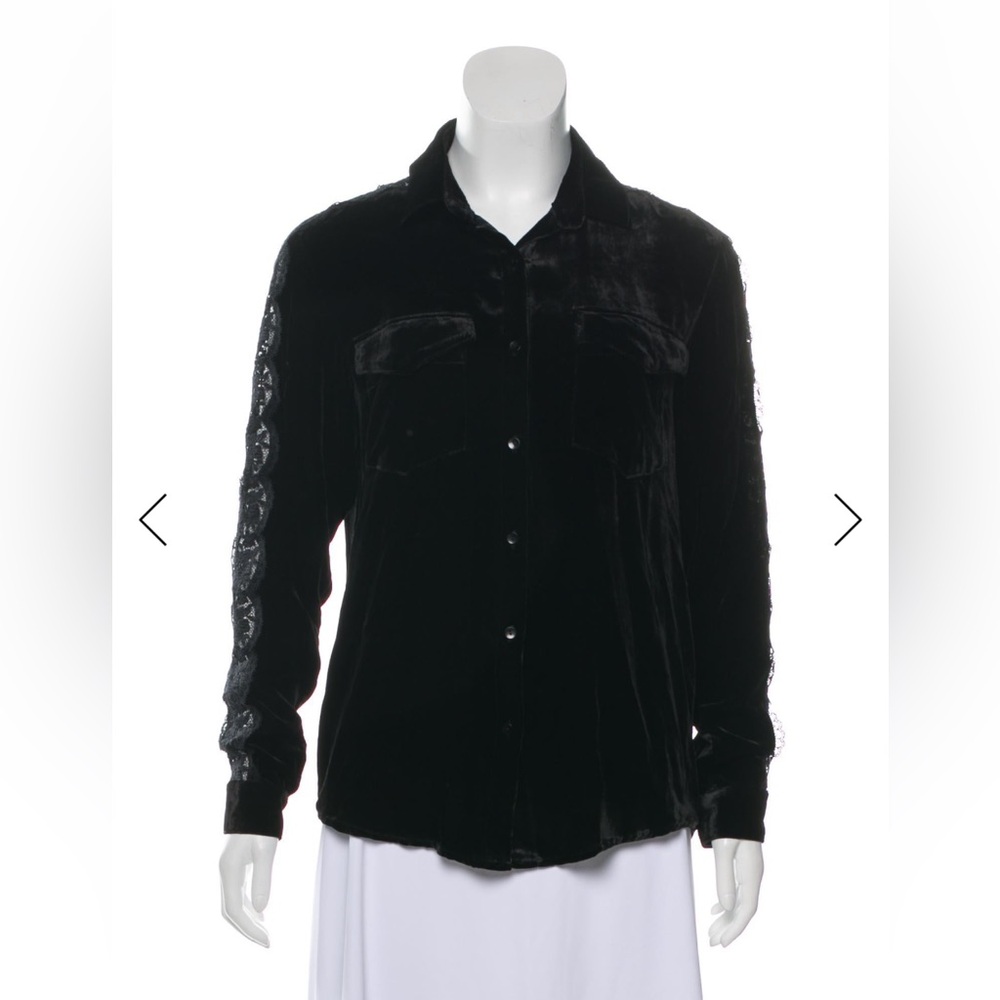 The Kooples Crushed Velvet Lace Sleeve Button up Blouse